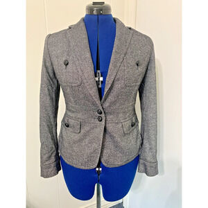 TALBOTS Womens Gray Blazer Size 8 Petite All Season Wool Blend Career Suiting